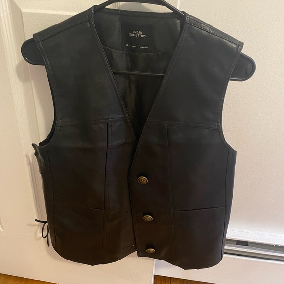 Black Urban Outfitters Faux Leather Lace-Up Biker Vest Gilet Size XS - Picture 2 of 4